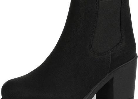 Women’s High Chunky Heel Chelsea Ankle Boots Slip On Elastic Fall Heeld Booties Shoes